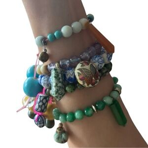 🍒NEW Crystal Healing Handmade "Tis" Bracelet with Vintage Cloisonné Butterfly